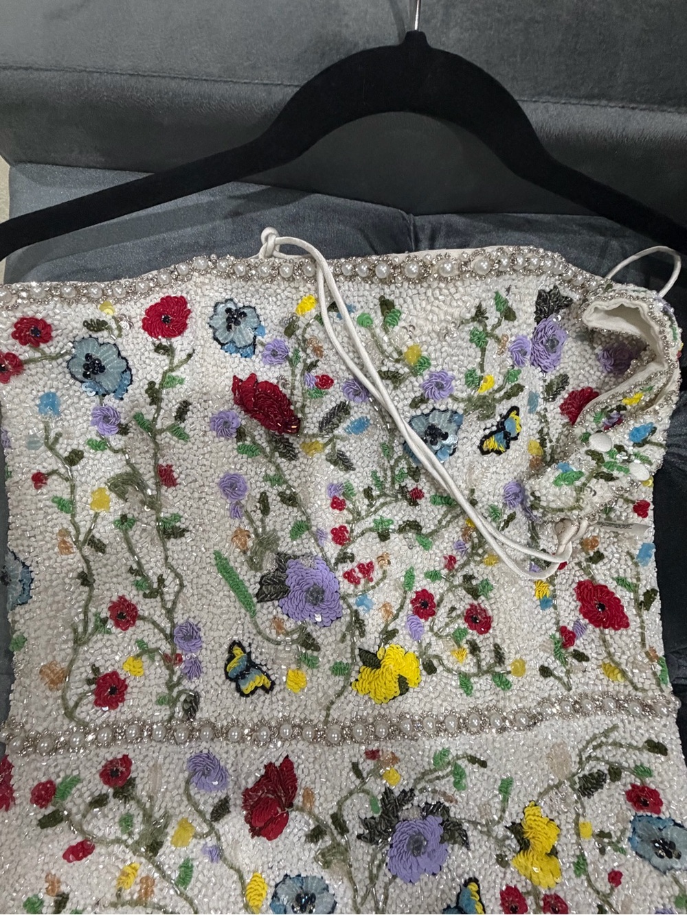 Alice + Olivia Strapless White Beaded Gown with Multicolor Floral Embroidery - Picture 10 of 16